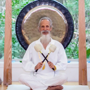 yogi mehtab in front of a gong with two mallets
